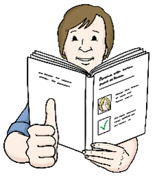 Leichte Sprache Mann mit Buch  © Lebenshilfe für Menschen mit geistiger Behinderung Bremen e.V., Illustrator Stefan Albers